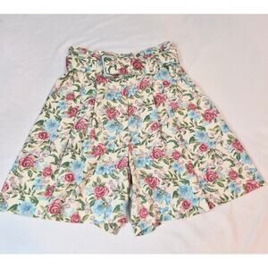 Vintage Via Max Floral Belted Pleated Shorts High Waist Cottagcore Pink Blue